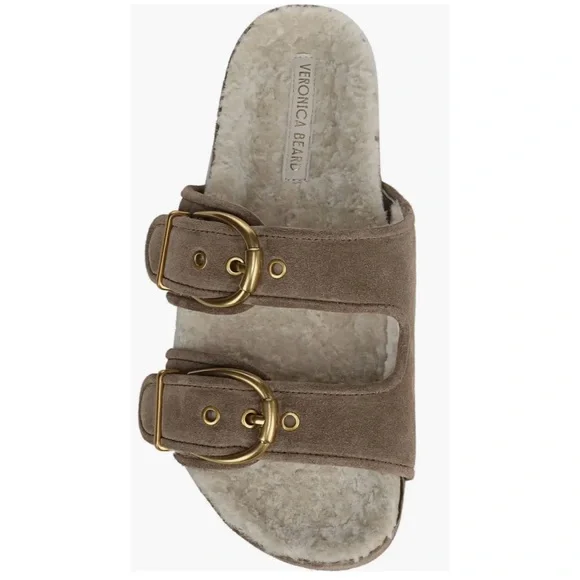Veronica Beard Prue Shearling Lined Ecru Suede slide sandals NWT - Picture 3 of 10